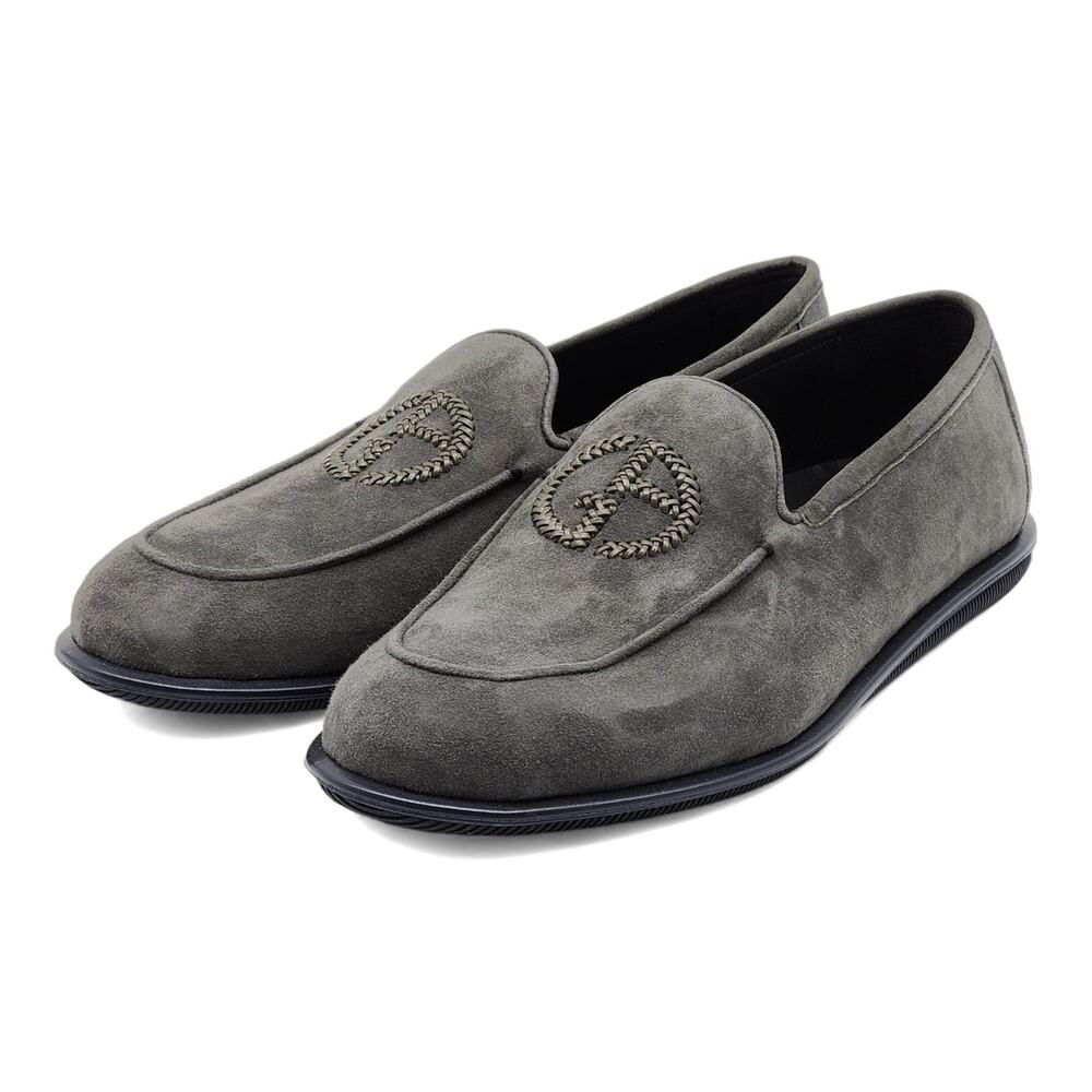 Giorgio Armani Suede Loafers with Embroidered Logo in Gray (7) - Picture 2 of 7